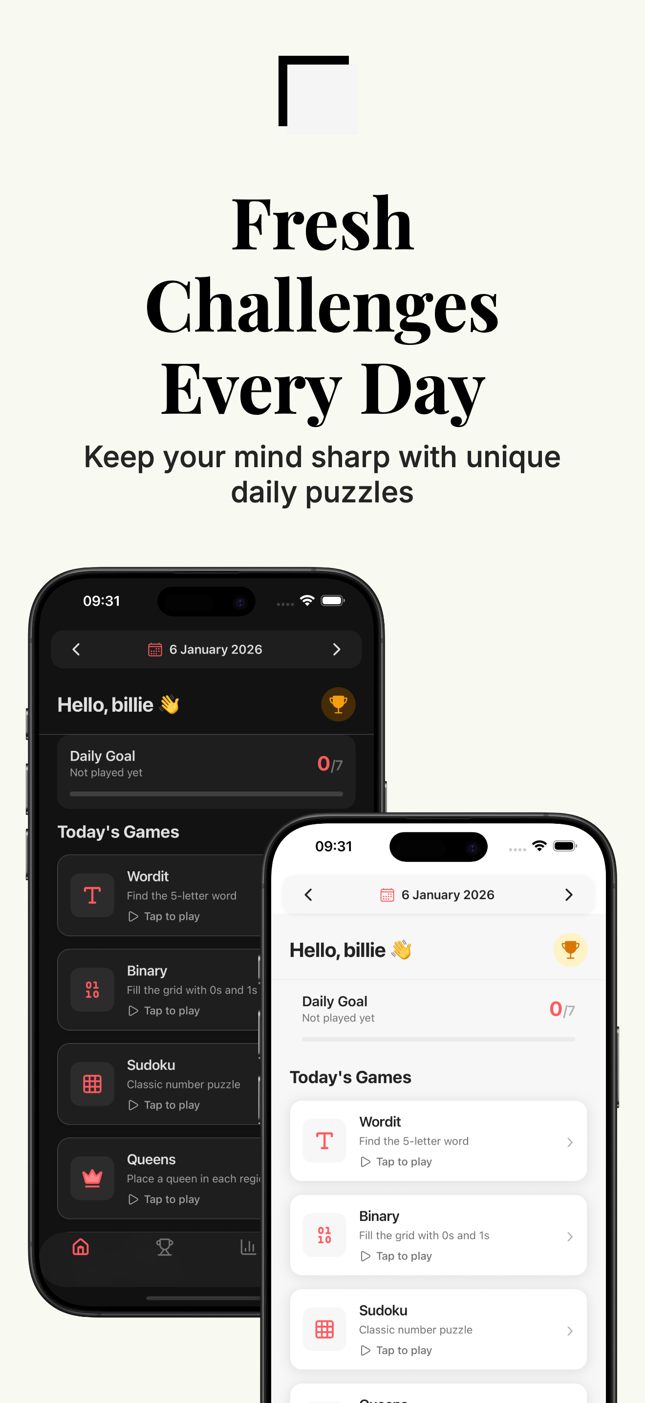 Daily Puzzle App Interface